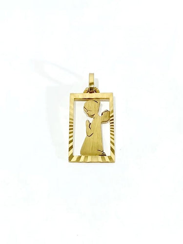 Pendentif Médaille ange ajourée en or champagne 18 carats 58 Facettes