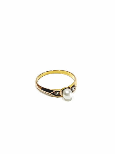 Bague 51 Bague ancienne en or rose 18 carats avec perle et diamants 58 Facettes