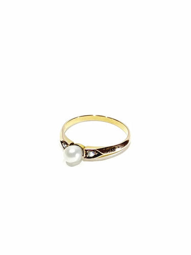 Bague 51 Bague ancienne en or rose 18 carats avec perle et diamants 58 Facettes