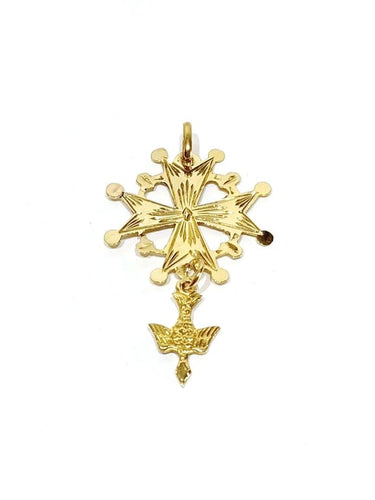 Pendentif Croix huguenote - Pendentif en or rose 18 carats avec Saint-Esprit 58 Facettes