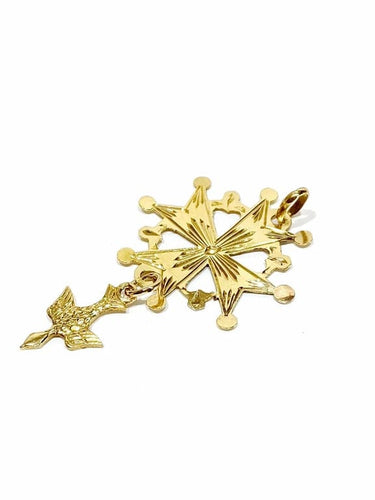 Pendentif Croix huguenote - Pendentif en or rose 18 carats avec Saint-Esprit 58 Facettes