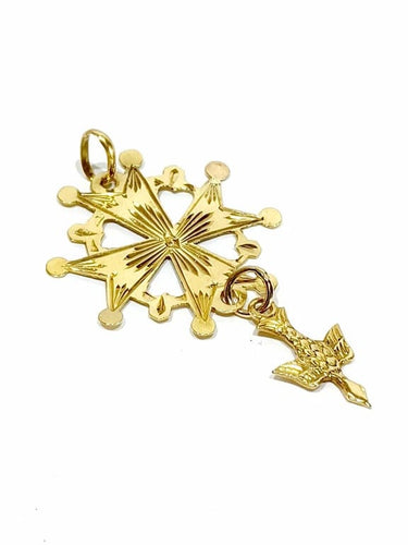 Pendentif Croix huguenote - Pendentif en or rose 18 carats avec Saint-Esprit 58 Facettes