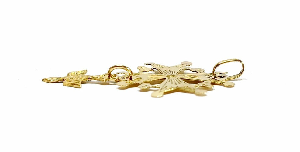 Pendentif Croix huguenote - Pendentif en or rose 18 carats avec Saint-Esprit 58 Facettes