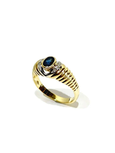 Bague 54.5 Bague en or jaune 18 carats avec diamants et saphir 58 Facettes