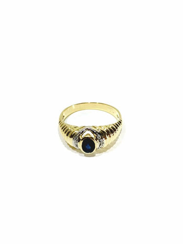 Bague 54.5 Bague en or jaune 18 carats avec diamants et saphir 58 Facettes