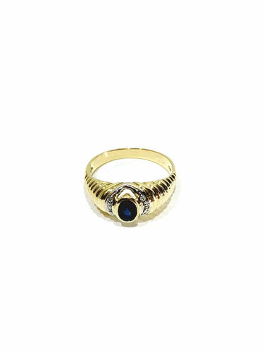Bague 54.5 Bague en or jaune 18 carats avec diamants et saphir 58 Facettes