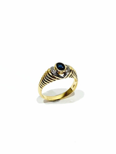 Bague 54.5 Bague en or jaune 18 carats avec diamants et saphir 58 Facettes