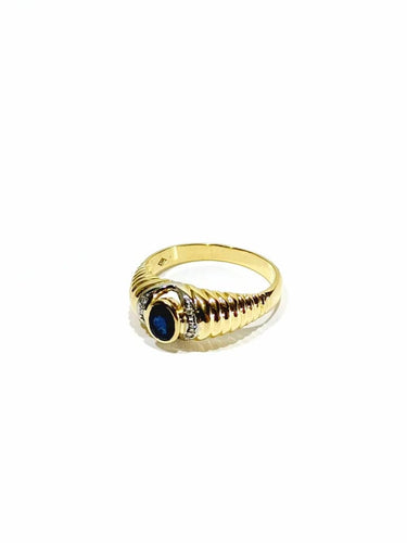 Bague 54.5 Bague en or jaune 18 carats avec diamants et saphir 58 Facettes