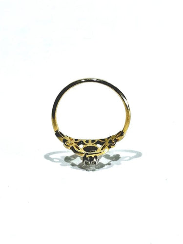 Bague 59 Bague Art nouveau en or jaune et blanc 18 carats, diamants et perle 58 Facettes