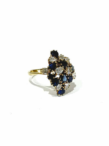 Bague 56.5 Bague poire en or jaune 18 carats, diamants et saphirs 58 Facettes