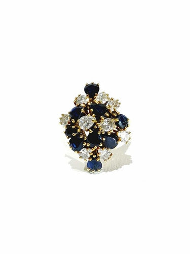 Bague 56.5 Bague poire en or jaune 18 carats, diamants et saphirs 58 Facettes