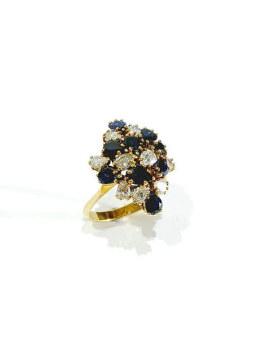 Bague 56.5 Bague poire en or jaune 18 carats, diamants et saphirs 58 Facettes