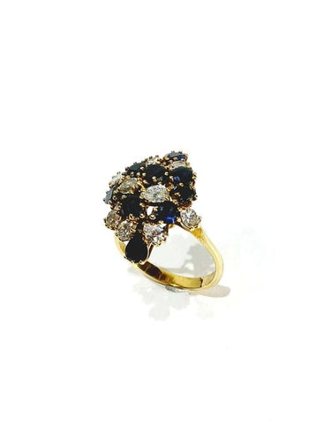 Bague 56.5 Bague poire en or jaune 18 carats, diamants et saphirs 58 Facettes