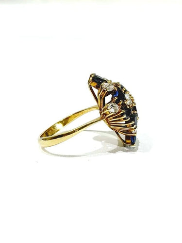 Bague 56.5 Bague poire en or jaune 18 carats, diamants et saphirs 58 Facettes