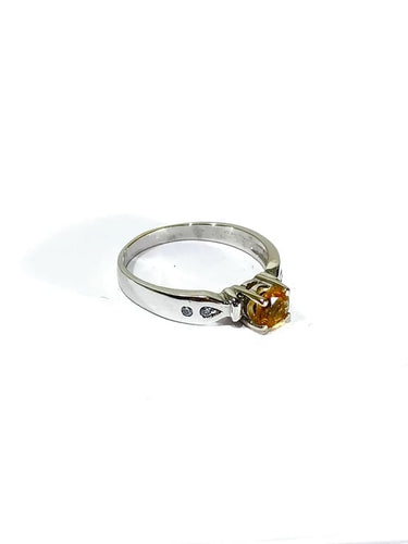 Bague 57 Bague en or blanc 18 carats avec citrine et diamants 58 Facettes