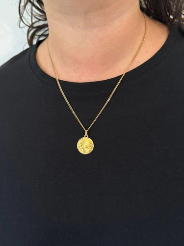 Pendentif Médaille de baptême - Ange et colombe en or jaune 18 carats 58 Facettes