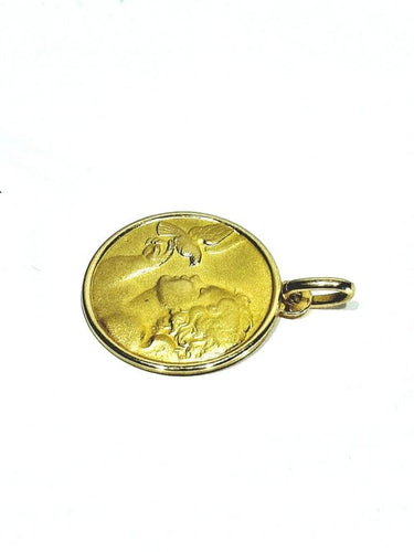 Pendentif Médaille de baptême - Ange et colombe en or jaune 18 carats 58 Facettes