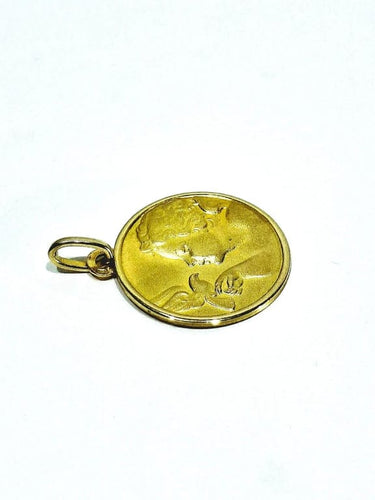 Pendentif Médaille de baptême - Ange et colombe en or jaune 18 carats 58 Facettes