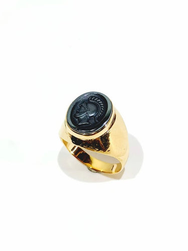 Bague 61 Bague intaille en or jaune 18 carats et hématite 58 Facettes