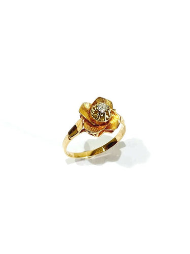 Bague 61.5 Bague Art nouveau fleur en or rose 18 carats et diamant 58 Facettes