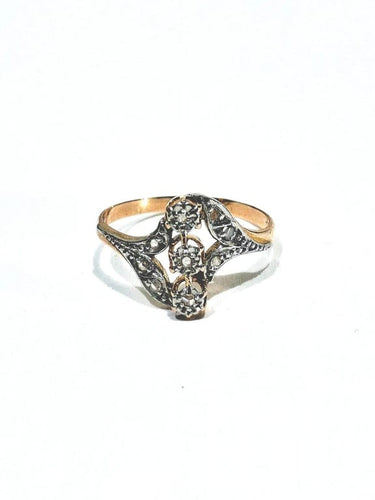 Bague 56.5 Bague Napoléon III en or rose et blanc 18 carats et diamants 58 Facettes