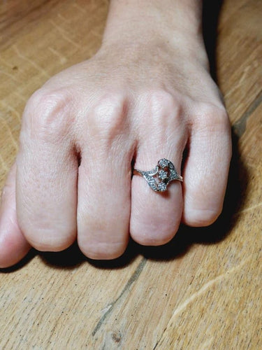 Bague 56.5 Bague Napoléon III en or rose et blanc 18 carats et diamants 58 Facettes