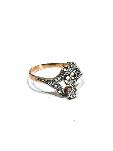 Bague 56.5 Bague Napoléon III en or rose et blanc 18 carats et diamants 58 Facettes
