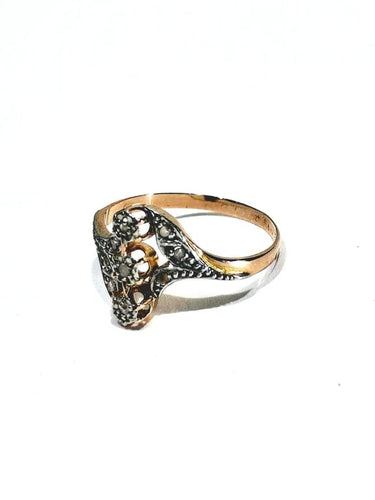 Bague 56.5 Bague Napoléon III en or rose et blanc 18 carats et diamants 58 Facettes
