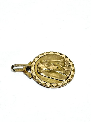 Pendentif Médaille de la Vierge en or champagne 18 carats 58 Facettes