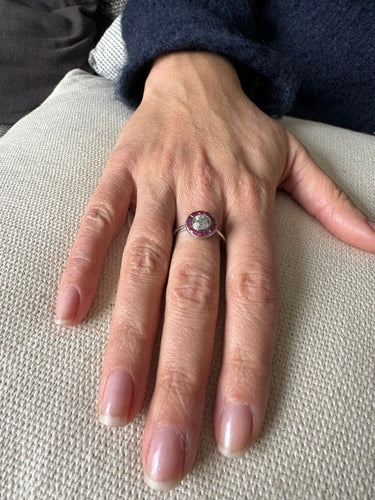 Bague 61 Bague Art déco en platine avec diamant taille ancienne et rubis synthétiques 58 Facettes