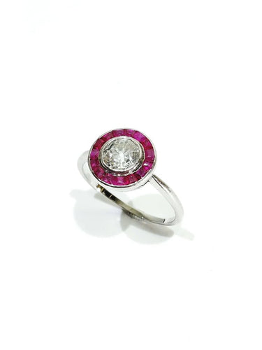 Bague 61 Bague Art déco en platine avec diamant taille ancienne et rubis synthétiques 58 Facettes