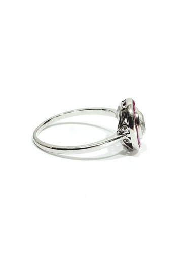 Bague 61 Bague Art déco en platine avec diamant taille ancienne et rubis synthétiques 58 Facettes