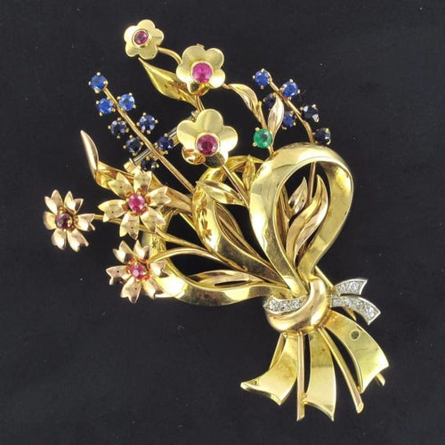 Broche Broche bouquet rétro en or jaune 18 carats et pierres 58 Facettes 18-264
