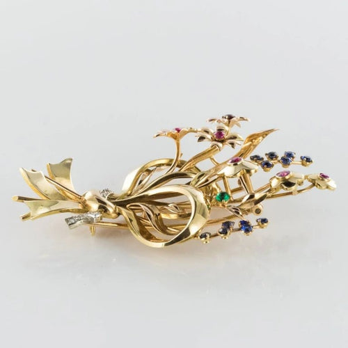 Broche Broche bouquet rétro en or jaune 18 carats et pierres 58 Facettes 18-264