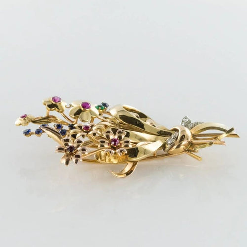Broche Broche bouquet rétro en or jaune 18 carats et pierres 58 Facettes 18-264