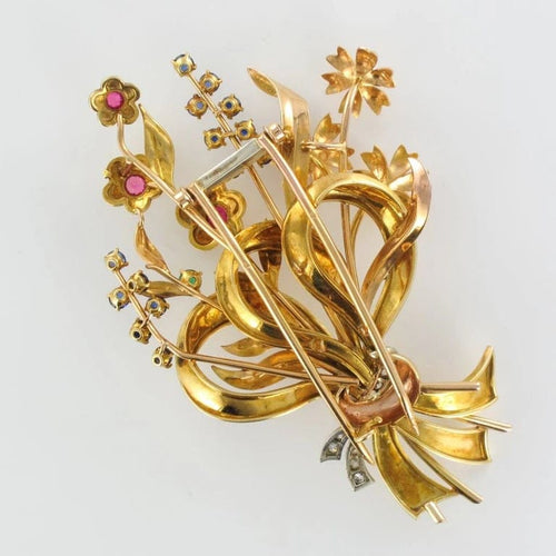 Broche Broche bouquet rétro en or jaune 18 carats et pierres 58 Facettes 18-264