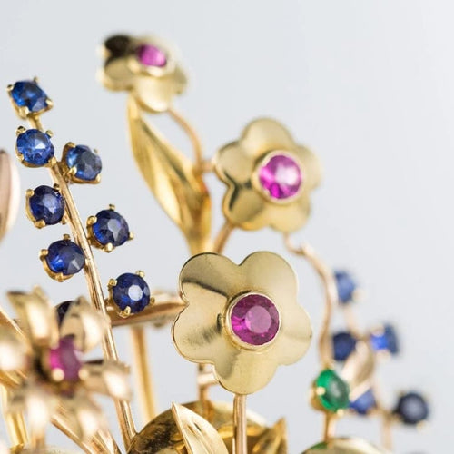 Broche Broche bouquet rétro en or jaune 18 carats et pierres 58 Facettes 18-264