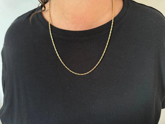 Collier Chaîne maille palmier en or jaune et blanc 18 carats 58 Facettes