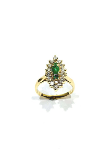 Bague 57 Bague marquise en or jaune avec émeraudes et diamants 58 Facettes