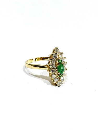 Bague 57 Bague marquise en or jaune avec émeraudes et diamants 58 Facettes