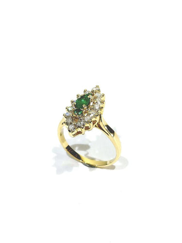 Bague 57 Bague marquise en or jaune avec émeraudes et diamants 58 Facettes