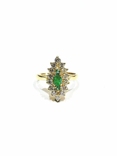 Bague 57 Bague marquise en or jaune avec émeraudes et diamants 58 Facettes