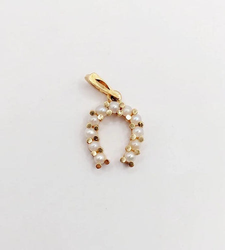 Pendentif Pendentif fer à cheval vintage en or rose 18k et perles 58 Facettes A06445
