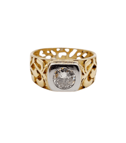 Bague 57 Art nouveau - Bague chevalière en or 18k et platine avec diamant 0,90 ct 58 Facettes A06449