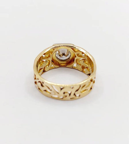 Bague 57 Art nouveau - Bague chevalière en or 18k et platine avec diamant 0,90 ct 58 Facettes A06449