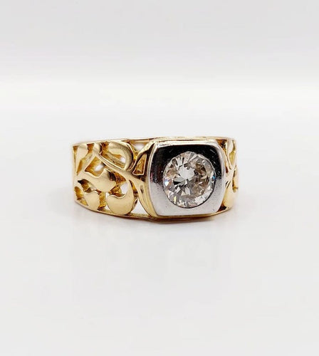 Bague 57 Art nouveau - Bague chevalière en or 18k et platine avec diamant 0,90 ct 58 Facettes A06449
