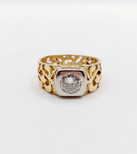 Bague 57 Art nouveau - Bague chevalière en or 18k et platine avec diamant 0,90 ct 58 Facettes A06449