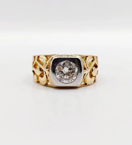 Bague 57 Art nouveau - Bague chevalière en or 18k et platine avec diamant 0,90 ct 58 Facettes A06449