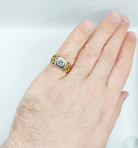 Bague 57 Art nouveau - Bague chevalière en or 18k et platine avec diamant 0,90 ct 58 Facettes A06449