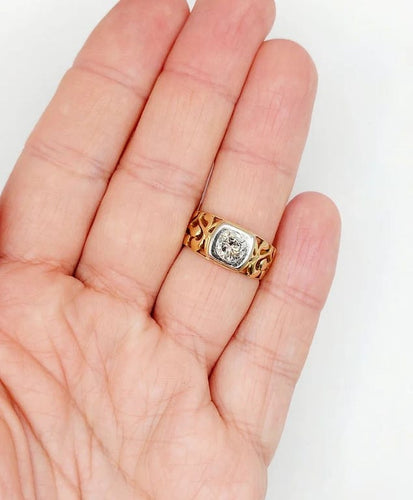 Bague 57 Art nouveau - Bague chevalière en or 18k et platine avec diamant 0,90 ct 58 Facettes A06449